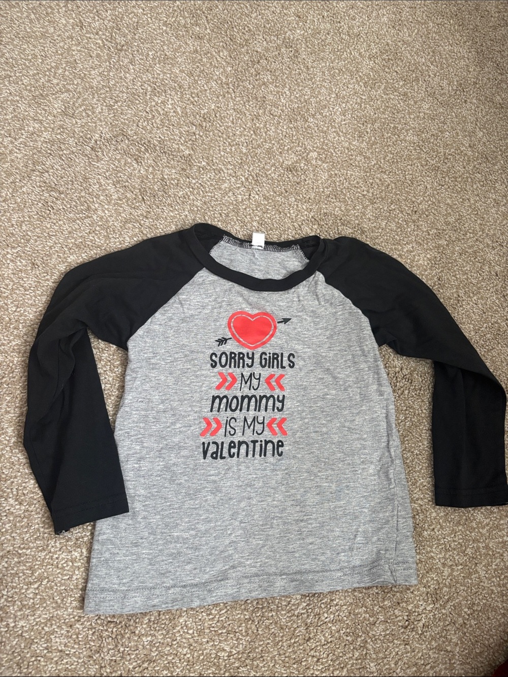 Gray and Black Raglan Valentine Long-Sleeve Tee with Red Heart